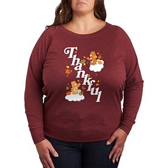 Plus Size Care Bears Thankful Fall Leaves French Terry Long Sleeve Tee