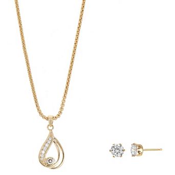 City Luxe Gold Tone Teardrop Cubic Zirconia Necklace & Stud Earring Set