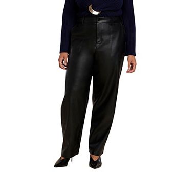 ELOQUII Women's Plus Size Petite Faux Leather Pintuck Straight Leg Pant