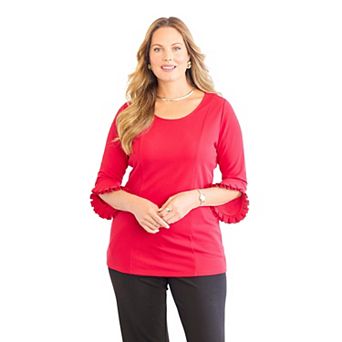 Catherines Women's Plus Size Crepe Ruffle Sleeve Top
