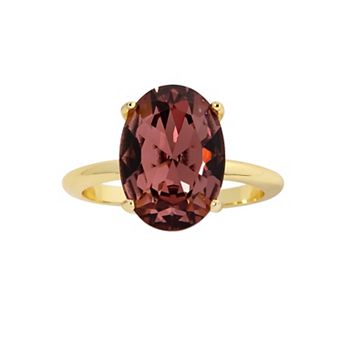 City Luxe Gold Tone Crystal Oval Prong Set Ring
