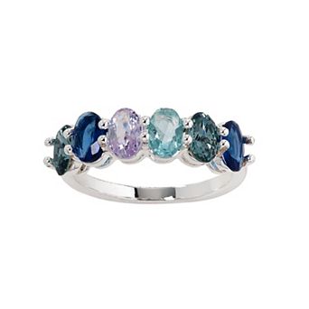 City Luxe Fine Silver Plated Cubic Zirconia & Crystal Band Ring