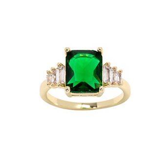 City Luxe Gold-Tone Green Crystal Ring