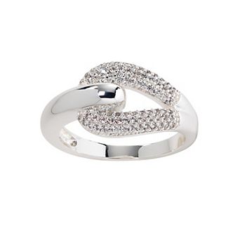 City Luxe Brass Fine Silver-Plated Polished Round Cubic Zirconia Prong Band Ring