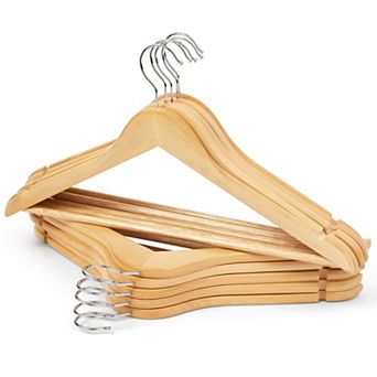 10 Pack Wooden Clothes Hangers: Non-Slip Shoulders, 360° Swivel Hook Space Saving Closet Organizer