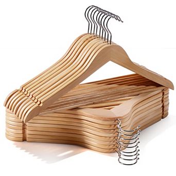 30 Pack Heavy Duty Solid Wood Hangers With Pant Bar 360 Rotatable Hook