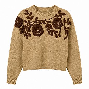 Women's Vintage Floral Boho Chic Oversized Knit Pullover Tops
