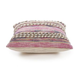HomeRoots 18" Pink And Ivory Striped Cotton Blend Throw Pillow
