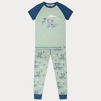 Little Kids Boy Organic Cotton Two-Piece Pyjama Set Green Crocodile Print