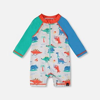 Little Kids Boy Toddler One-Piece Long Sleeve Rashguard Dinosaur Print