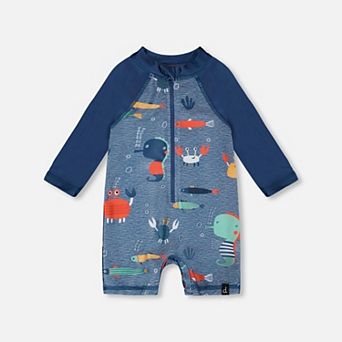 Baby Boy Toddler One-Piece Long Sleeve Rashguard Printed Marine Animals