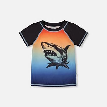 Little Kids Boy Shark Graphic Ombré Short Sleeve Rashguard