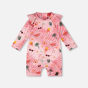 Baby Girl Toddler One-Piece Long Sleeve Rashguard Beach Print