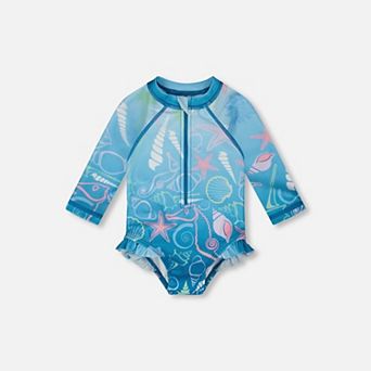 Baby Girl Toddler One-Piece Long Sleeve Rashguard Shell Print