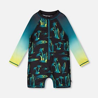 Baby Boy Surf Print Front Zip One-Piece Long Sleeve Rashguard