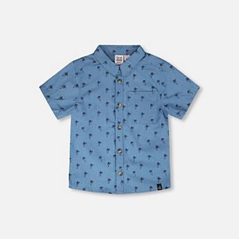 Baby Boy Short Sleeve Chambray Shirt Palm Print