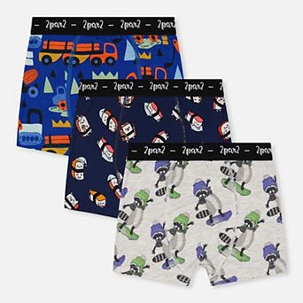 Little Kids Boy Raccoon, Truck and Sushi Print Boxer Pack of 3 with Elastic Waistbands