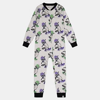 Little Kids Boy Organic Cotton Raccoon Print Front Zip Long Sleeve One Piece Pajama