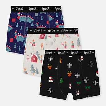 Little Kids Boy Holiday Print Boxer Pack of 3 with Elastic Waistbands