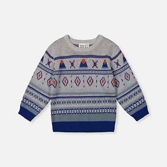 Big Kids Boy Fair Isle Jacquard Knit Crewneck Sweater