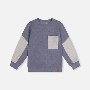 Little Kids Boy Colorblock Brushed Jersey Crewneck Top with Chest Pocket