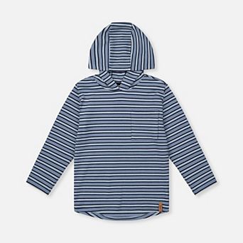 Little Kids Boy Striped Brushed Jersey Long Sleeve Hooded T-Shirt