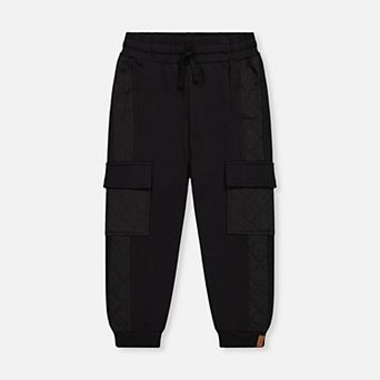 Little Kids Boy Fleece Bi-Material Quilted Cargo Sweatpants with Pockets