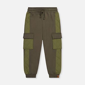Big Kids Boy Fleece Bi-Material Quilted Cargo Sweatpants with Pockets