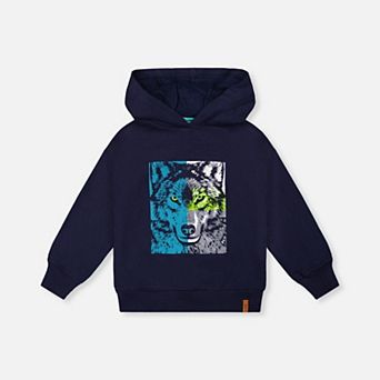 Little Kids Boy Fleece Hooded Sweatshirt with Wolf Graphic