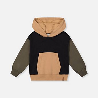 Big Kids Boy Hooded Colorblock Fleece Cardigan with Kangaroo Pocket