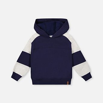 Big Kids Boy Hooded Striped Fleece Cardigan with Ribbed Trim