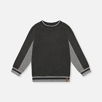 Little Kids Boy Flat Back Rib Crewneck Sweatshirt with Brushed Interior