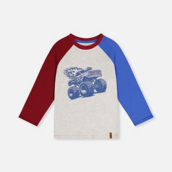 Little Kids Boy Raglan T-Shirt with Monster Truck Graphic