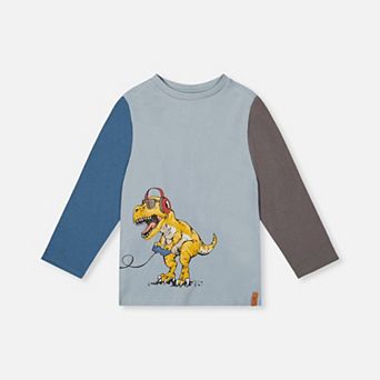 Big Kids Boy Long Sleeve Organic Cotton T-Shirt with Dino Graphic