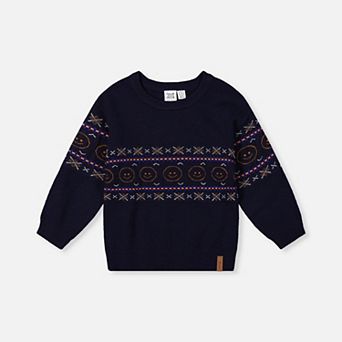 Big Kids Boy Geometric Jacquard Crew Neck Sweater