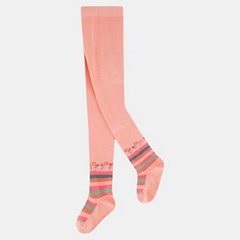Big Kids Girl Striped Floral Detail Knit Tights