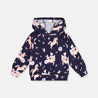 Big Kids Girl Unicorn Print Raglan Sleeve Fleece Hoodie