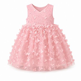 Toddler Girls Sleeveless Tulle Flower Girl Dress with Butterfly Appliqués
