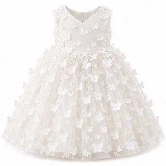 Toddler Girls Sleeveless Tulle Flower Girl Dress with Butterfly Appliqués