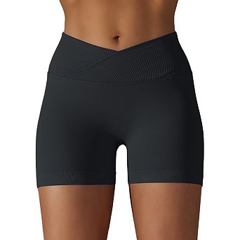Women's Solid‑Color High‑Rise Cross‑Waist Running Yoga Shorts