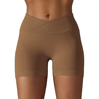 Women's Solid‑Color High‑Rise Cross‑Waist Running Yoga Shorts