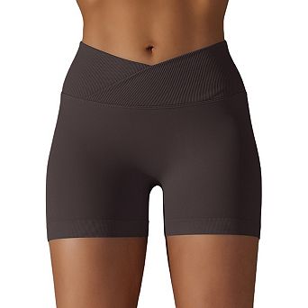 Women's Solid‑Color High‑Rise Cross‑Waist Running Yoga Shorts