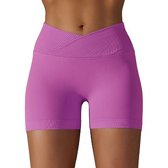 Women's Solid‑Color High‑Rise Cross‑Waist Running Yoga Shorts