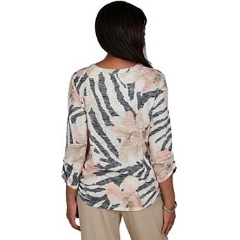 Petite Alfred Dunner Travel Advisory Animal Floral Henley Top