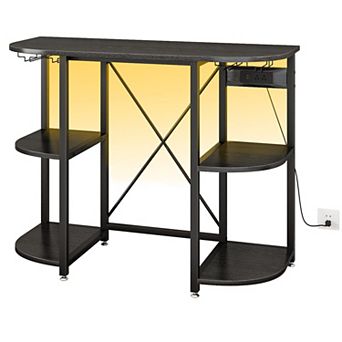 Mini Fridge Cabinet Stand Power Outlet LED Light Wine Rack Microwave Kitchen Living Room Dorm