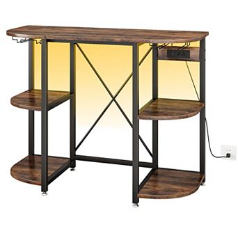 Mini Fridge Cabinet Stand Power Outlet LED Light Wine Rack Microwave Kitchen Living Room Dorm