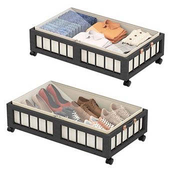 2 Pack Under Bed Storage Containers With Wheels Large Oxford Fabric Organizer Bags