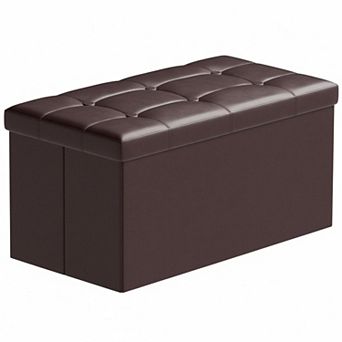 30 Inch Faux Leather Storage Ottoman Bench Foldable Comfy with Large Storage