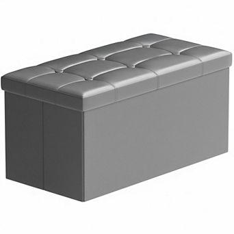 30 Inch Faux Leather Storage Ottoman Bench Foldable Comfy with Large Storage