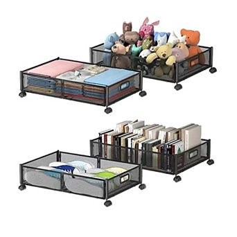 Metal Underbed Storage Drawers With Wheels Foldable Bedroom Organization